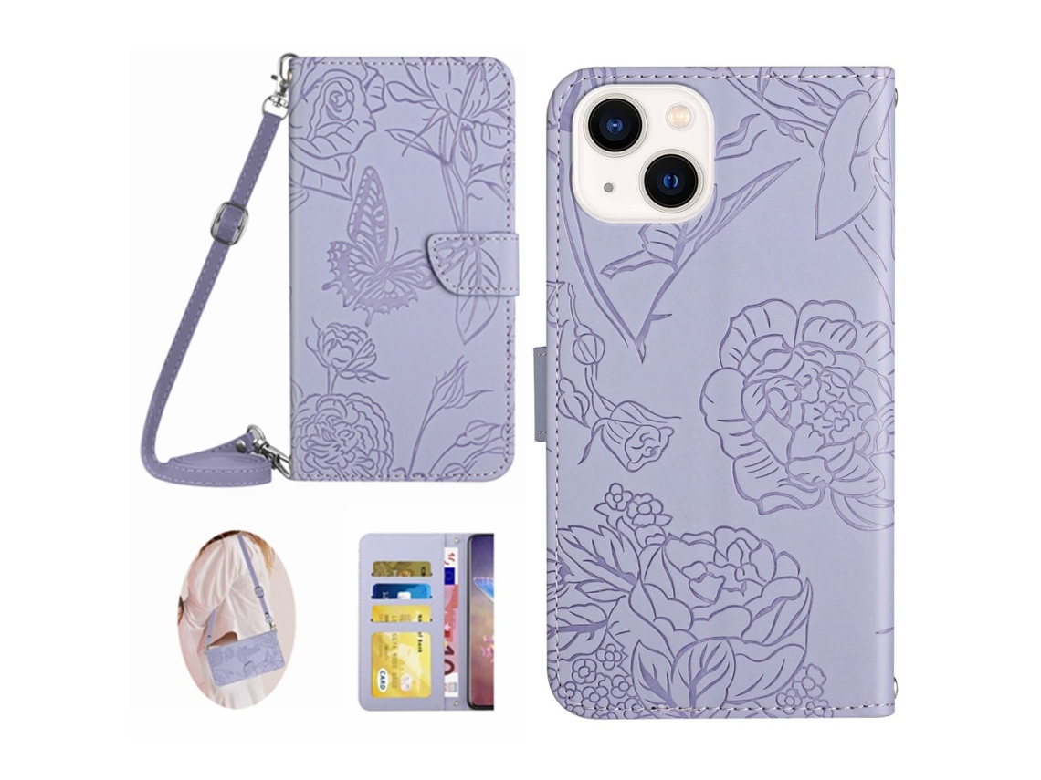Capa Pega Para Iphone 15 Plus Pele Sintética Roxo