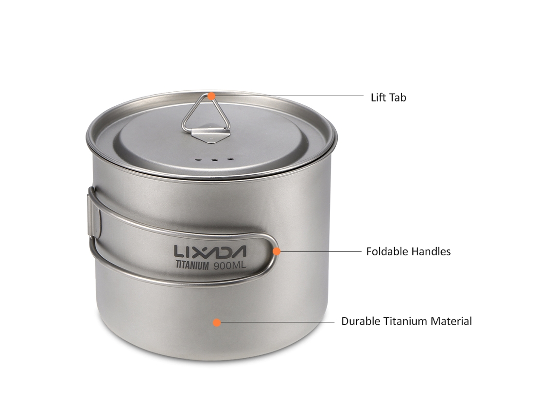 Copo de Titânio Lixada 900ml Leve com Tampa Camping