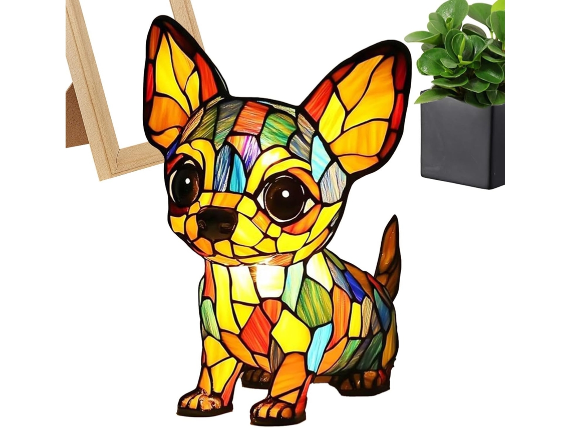 Luminária de mesa LED genérica com tema canino e desenho de filhote.