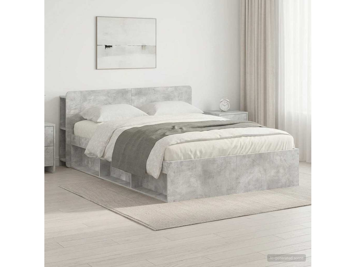 Vidaxl Estrutura De Cama Com Armazenamento Cinzento Cimento