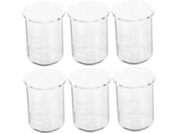 Conjunto De 6 Béqueres De Vidro Para Uso Em Laboratório Com Graduações Claras E Bico Para Despejar.
