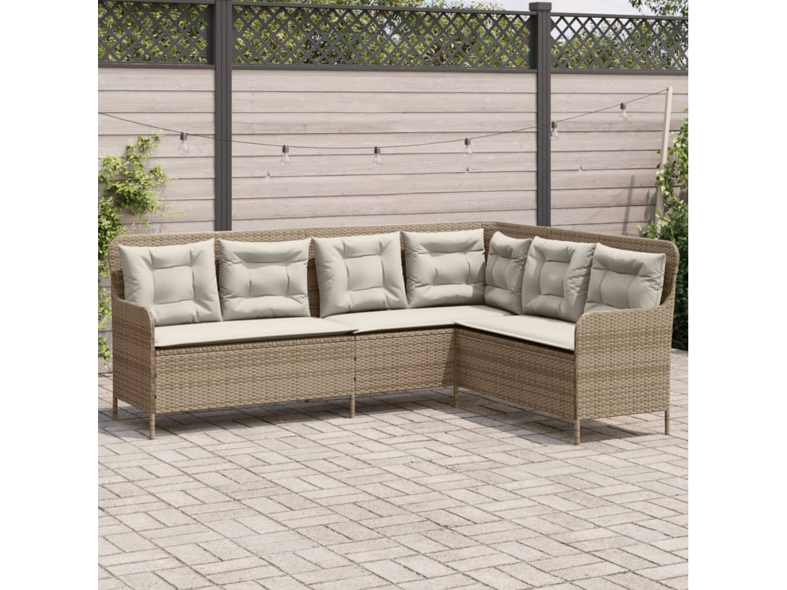 Vidaxl Sofá De Jardim Em Forma De L Com Almofadões Vime Pe Bege