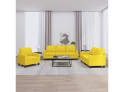 Vidaxl 3 Pcs Conjunto De Sofás Com Almofadões Tecido Amarelo-claro