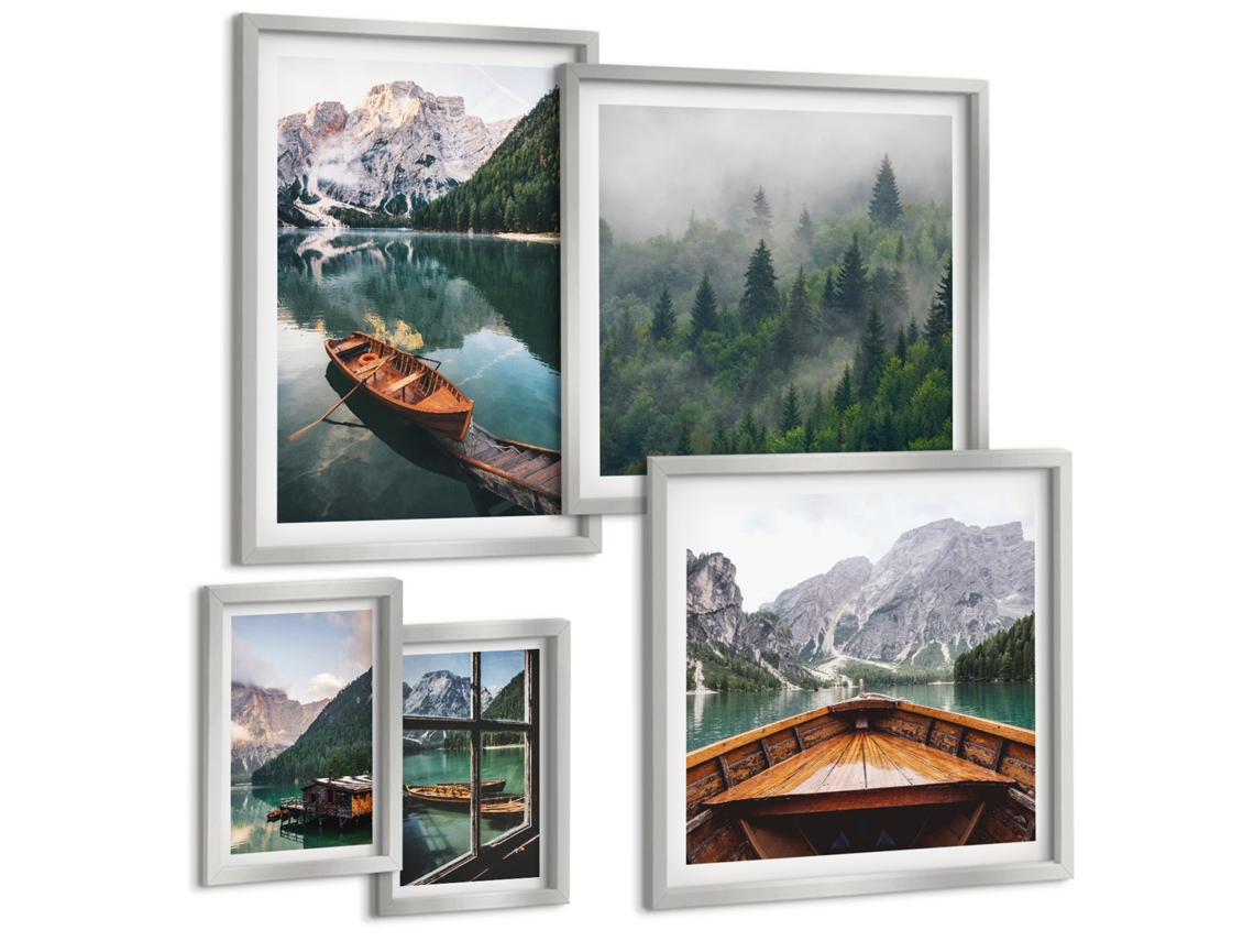 Conjunto De Pinturas Lagos Tranquilos De Montanha Barcos Espelharte (5 Peças)