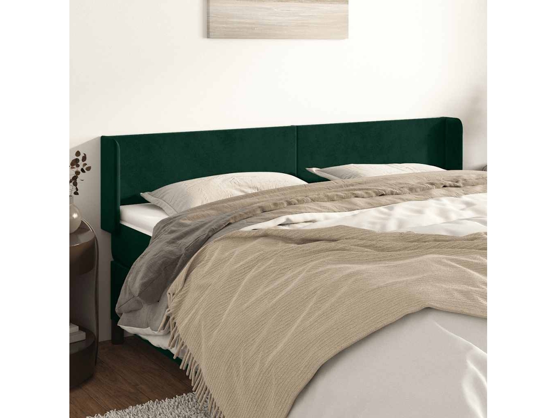 Vidaxl Cabeceira De Cama C/ Abas Veludo 183x16x78/88cm Verde-escuro