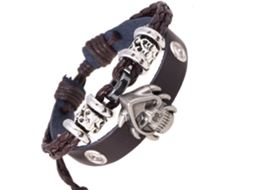 Pulseira Ajustável Caveira Em Couro