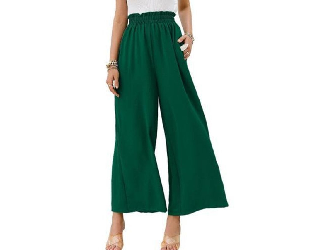 2026 pantalones Boho de Cintura Alta para Mujer Pantalones Anchos Fluyentes de Talla Grande XL Verde Oscuro