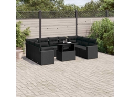 Vidaxl 10 Pcs Conjunto Sofás De Jardim C/ Almofadões Vime Pe Preto
