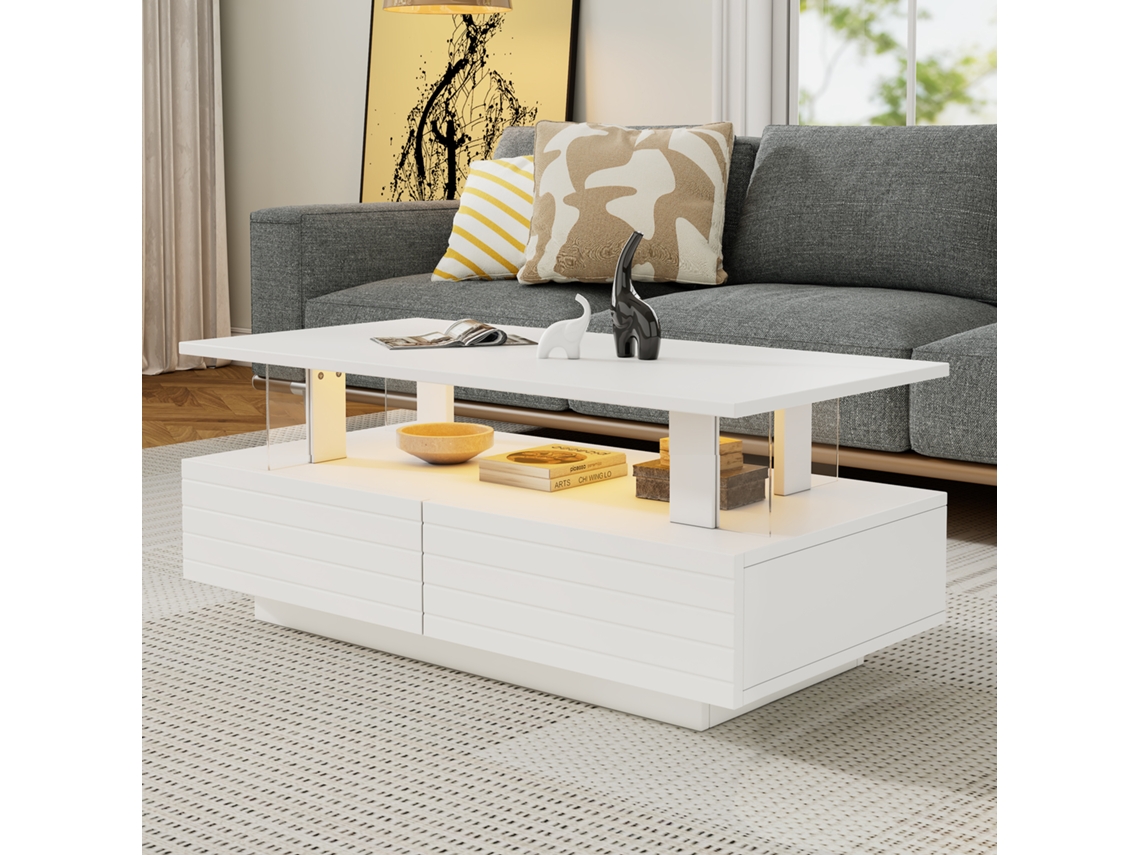 Weißer Led-couchtisch, Acryl, Bluetooth-app, Doppelschichtig, Partys/büros, Aufbewahrung-hw