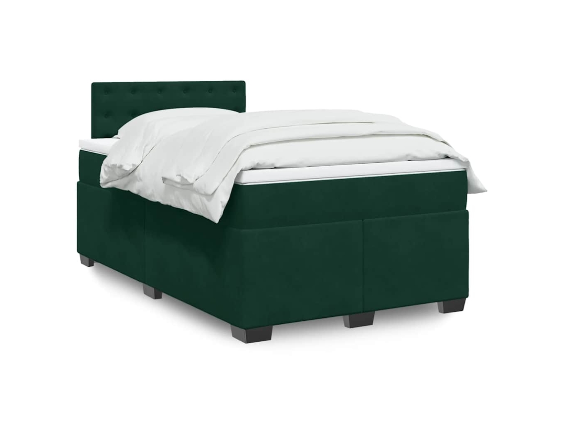 Vidaxl Cama Boxspring Com Colchão 120x200 Cm Veludo Verde-escuro
