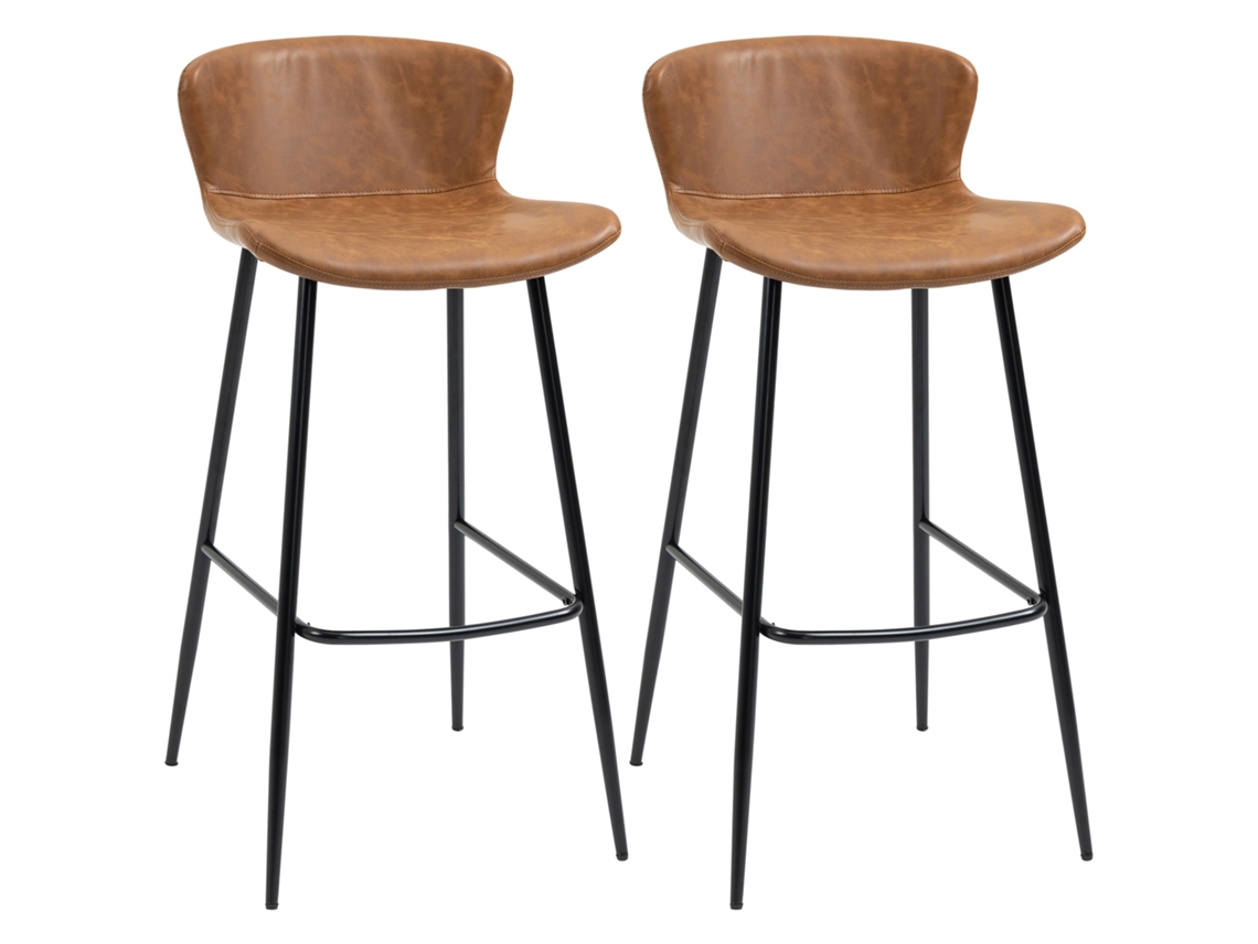 Conjunto De 2 Bancos Altos De Cozinha Com Encosto Estofado Em Pu, Carga 120 Kg, Para Bar E Sala De Jantar, 45x49x94,6 Cm, Marrom