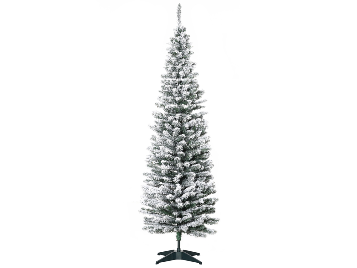 Árvore De Natal Artificial, 210 Cm, Galhos De Pvc Cobertos De Neve, Dobrável, Suporte Metálico, Verde/branco