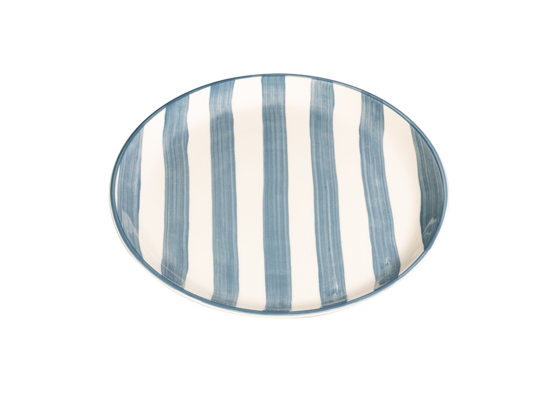 Conjunto De 2 Pratos Rasos Com Listras Artesanais, Diâmetro 28 Cm, Fabricados Na Itália, Design Elegante, Cor Cinza, Para Uma Mesa Moderna E Refinada.