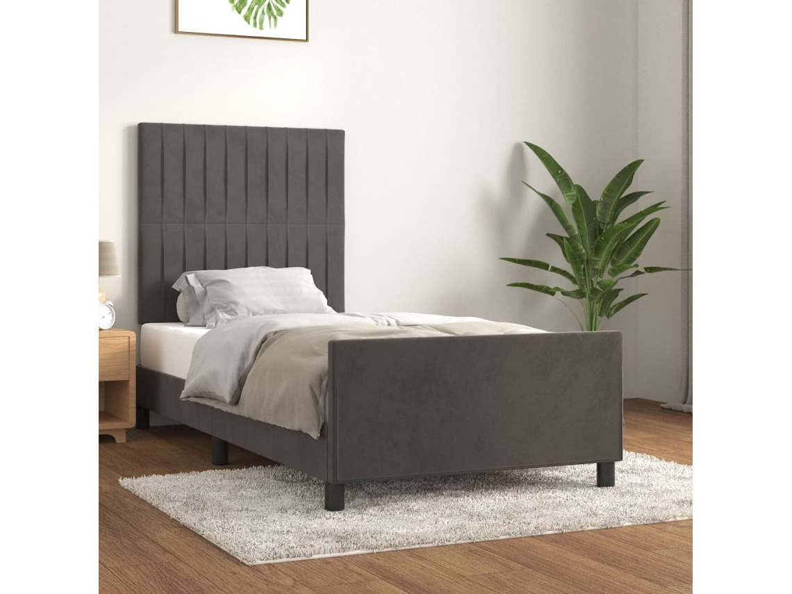Cama De Solteiro | Camas Para Quarto | Estrutura De Cama Sem Colchão 80x200 Cm Veludo Cinzento-escuro