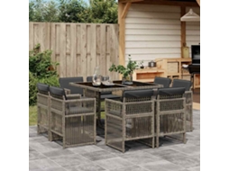 Vidaxl 9 Pcs Conjunto De Jantar P/ Jardim C/ Almofadões Vime Pe Cinza