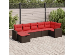 Vidaxl 7 Pcs Conjunto De Sofás Jardim C/ Almofadões Vime Pe Castanho