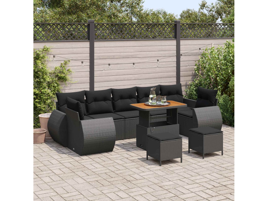 Vidaxl Conjunto De Sofá De Jardim 10 Unid. Preto Vime Pe