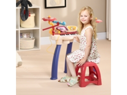 Conjunto Musical Infantil 2 Em 1: Piano Eletrônico E Bateria Com Microfone E Banquinho.