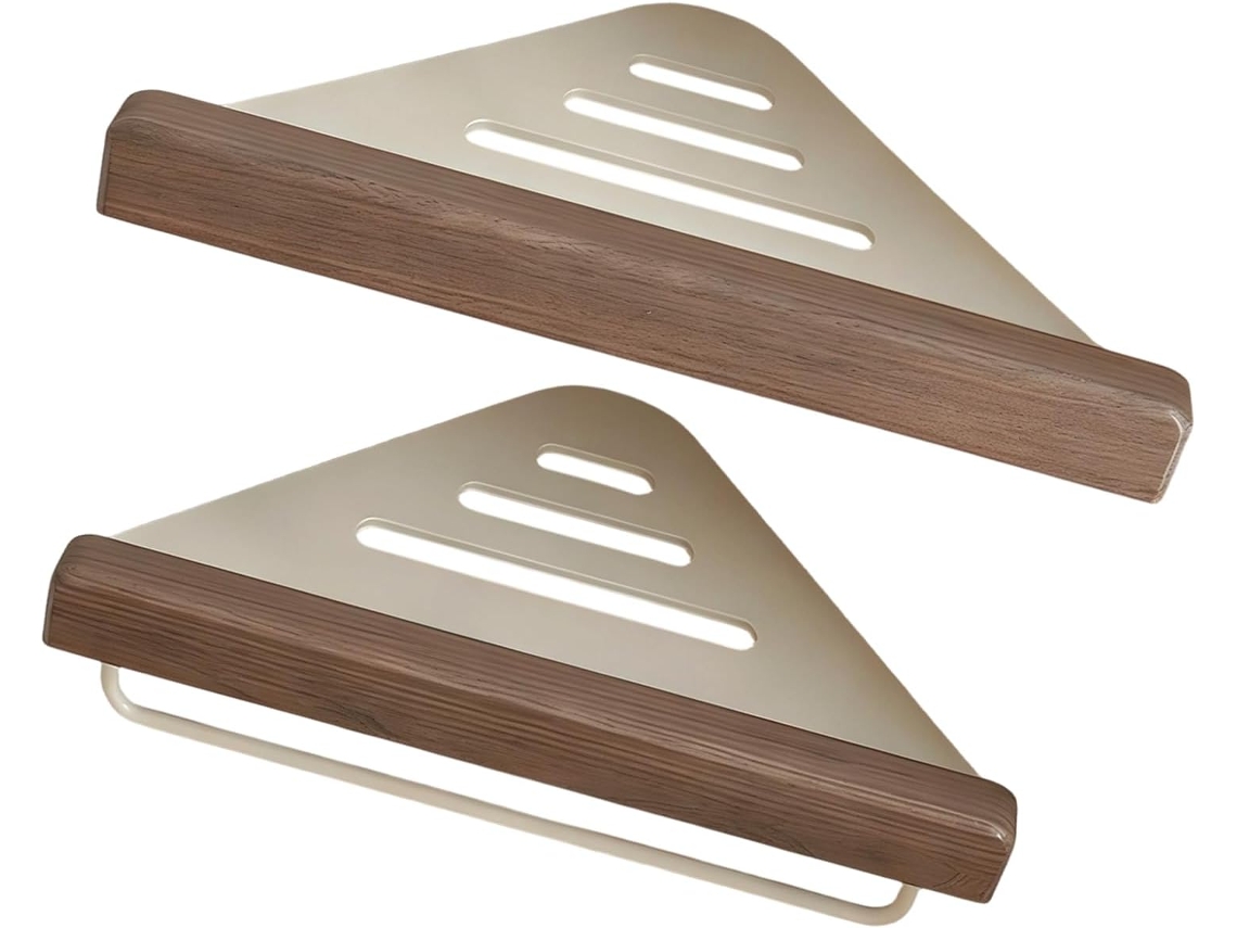 Cesto De Canto Triangular Madeira Artesanal, Prateleira De Parede Triangular Para Organização Espaços Pequenos, Cesto De