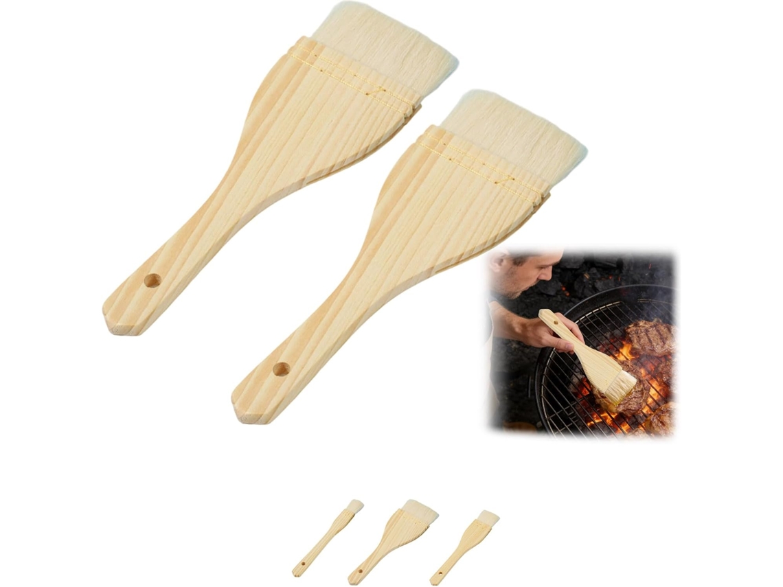 Pincel Para Untar Carnes Com Cerdas De Lã Natural E Cabo De Madeira