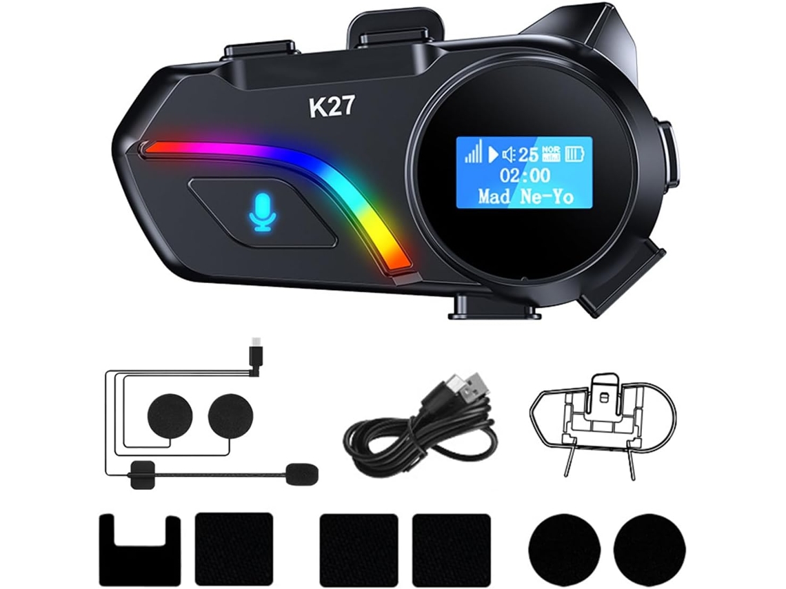 Fones sem fio capacete moto Bluetooth 5.3 design luz RGB cancelamento ruído microfone rígido para comunicação clara Preto JIAPEI