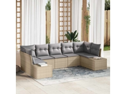 Vidaxl Conjunto De Sofá De Jardim 7 Unid. Bege Vime Pe