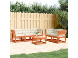 5 unidades Conj. Sofás Jardim Almofadões Pinho Maciço Castanho Mel Dkd Home Decor