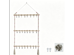 Armário de Pendurar para Organização de Cordões de Madeira para Quarto Doméstico, Estilo Europeu, 3 Camadas, com 2 Pregos Sem Marca e 26 Clips ZSANFS