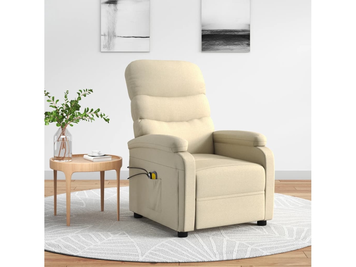 Vidaxl Poltrona Elevatória De Massagens Elétrica Tecido Creme