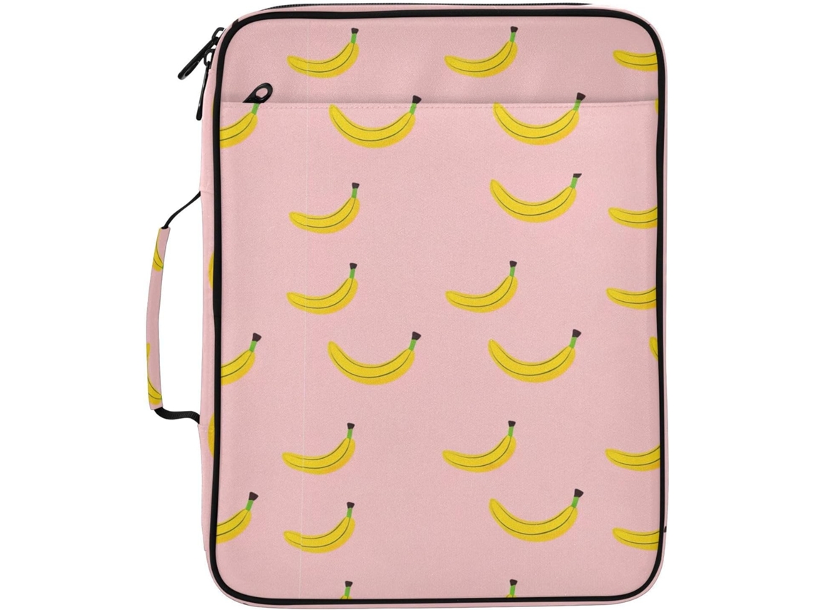 Pasta Expansível Rosa Com Estampa De Bananas, Divisória Removível, Organizador À Prova D Água Documentos E