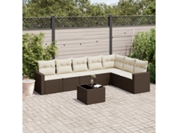 Vidaxl 8 Pcs Conjunto Sofás De Jardim C/ Almofadões Vime Pe Castanho
