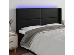 Vidaxl Cabeceira Cama C/ Led Couro Artificial 183x16x118/128 Cm Preto