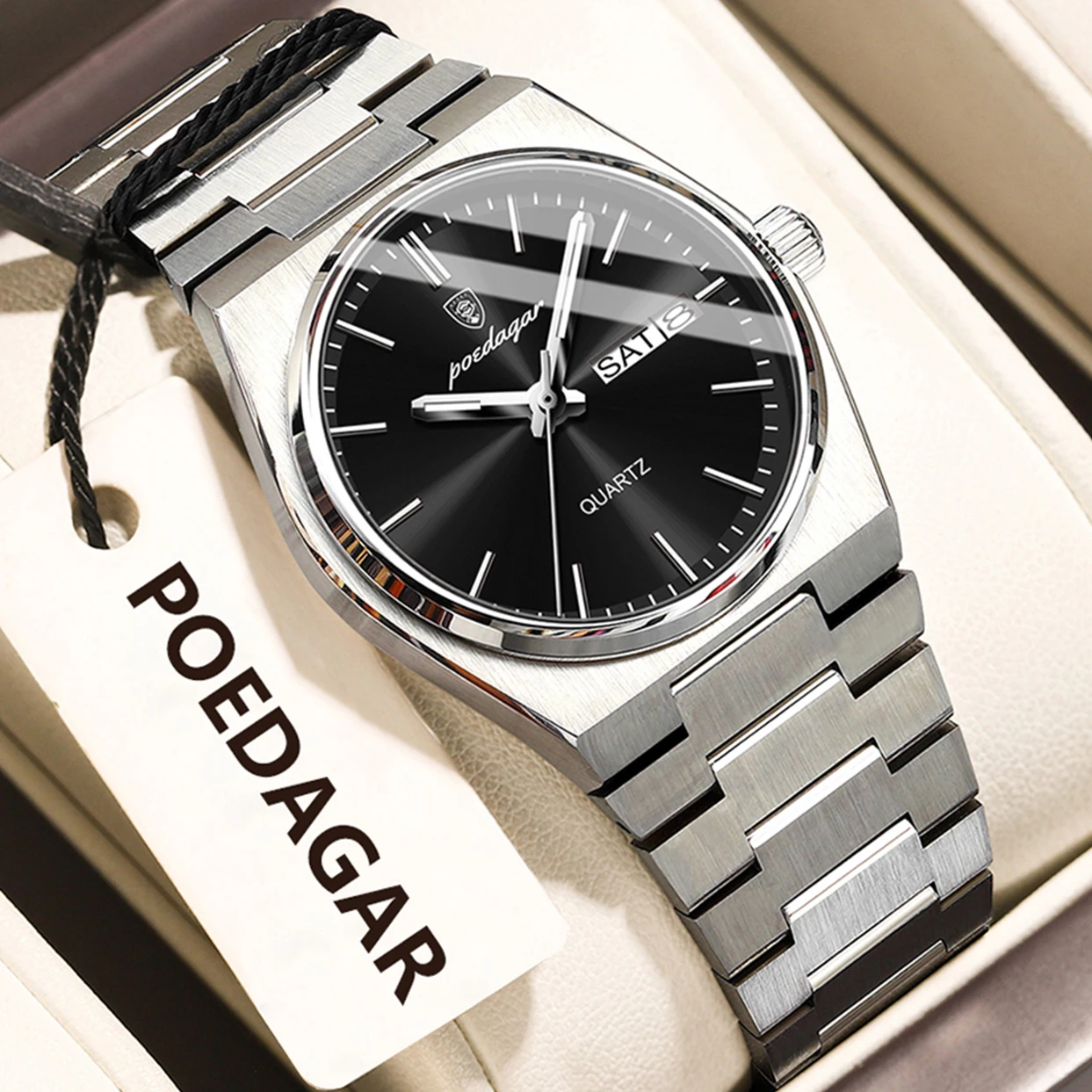 Relógio feminino elegante (roxo e preto), modelo Prova D'água, Luminoso, De Luxo, com visor de data e dia da semana.