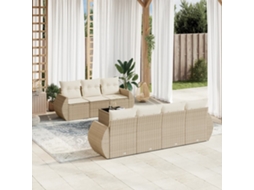 Vidaxl 8 Pcs Conjunto De Sofás P/ Jardim Com Almofadões Vime Pe Bege