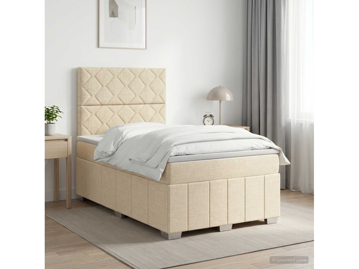 Vidaxl Cama Box Spring Com Colchão Creme 120 X 190 Cm Tecido
