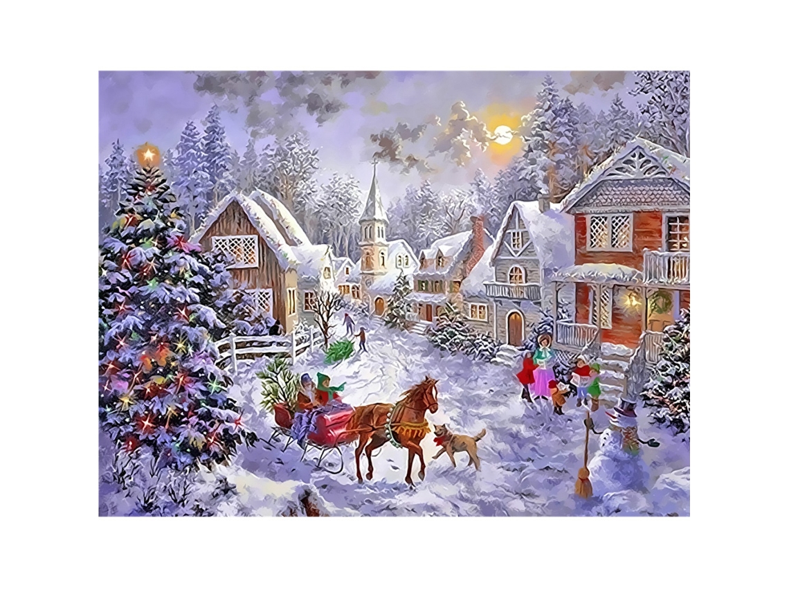 Pintura a Óleo Digital Diy Natal Papai Noel Boneco de Neve Gato Decorativa Linho | S/MARCA
