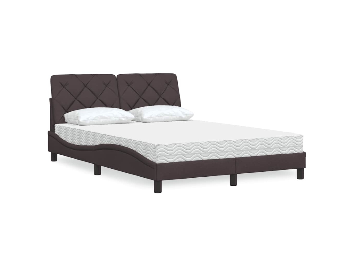 Vidaxl Cama Com Colchão 140x190 Cm Tecido Castanho-escuro