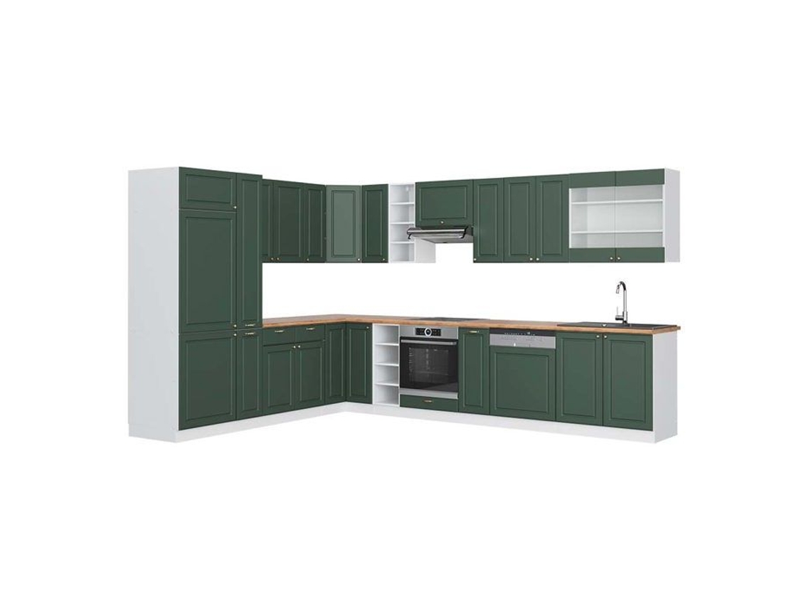 Cozinha de canto Fame-Line, 347 x 257 cm, PT Carvalho, Verde-Dourado Landhaus/Branco, VICCO