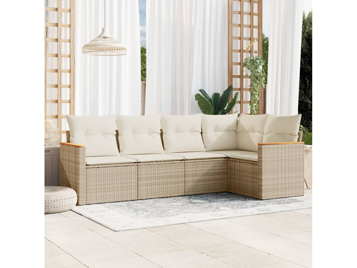 Conjunto de Sofás de Jardim HARLANV1 com Almofadões Vime Pe Bege