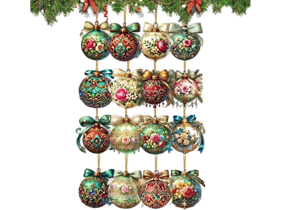 Enfeites Natal Forma Bolas 18 Peças Decoração Madeira Pendurar Festas Lareira Jardim Escada Festa Varanda GOKOCO