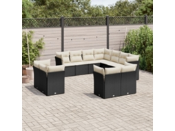 Jogo de Sofá Jardim 11 Peças C/ Almofadões Vime Pe Preto Dkd Home Decor