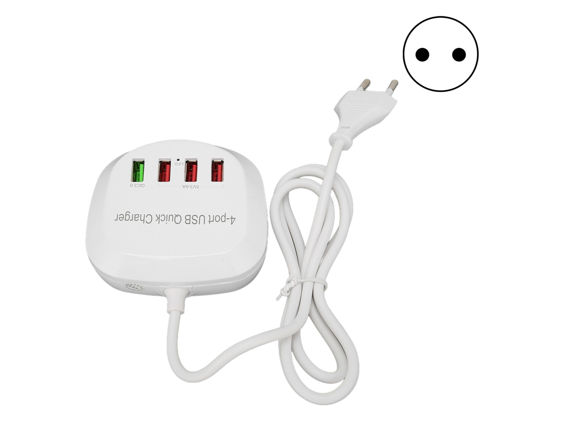 Carregador Mali USB com 4 portas, 36W, QC3.0, carregamento rápido para celular e tablet, plugue UK 110-240V