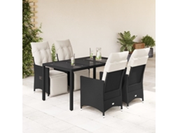Conjunto 5 Peças Jantar P/ Jardim C/ Almofadões Vime Pe Preto Dkd Home Decor