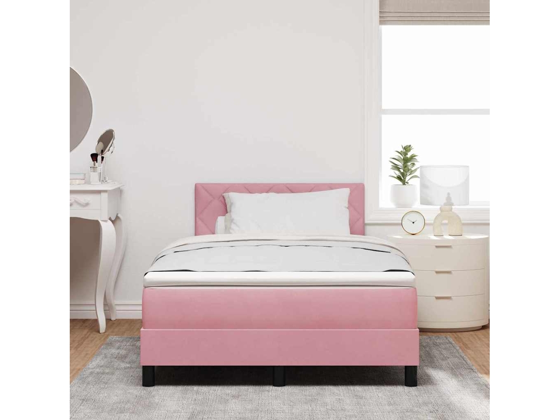 Vidaxl Cama Box Spring Led Com Fitas Led Rosa 120 X 190 Cm Veludo