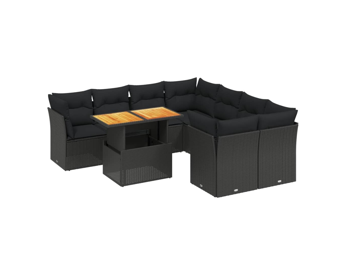 Conjunto de 9 sofás de jardim com almofadões Vime Pe Preto MAISON EXCLUSIVE (9 peças)