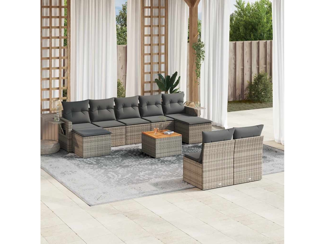 Vidaxl 10 Pcs Conjunto Sofás de Jardim C/ Almofadões Vime Pe Cinzento