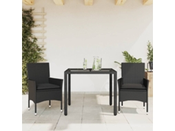Vidaxl 3 Pcs Conjunto Jantar Jardim C/ Almofadões Vime Pe/vidro Preto