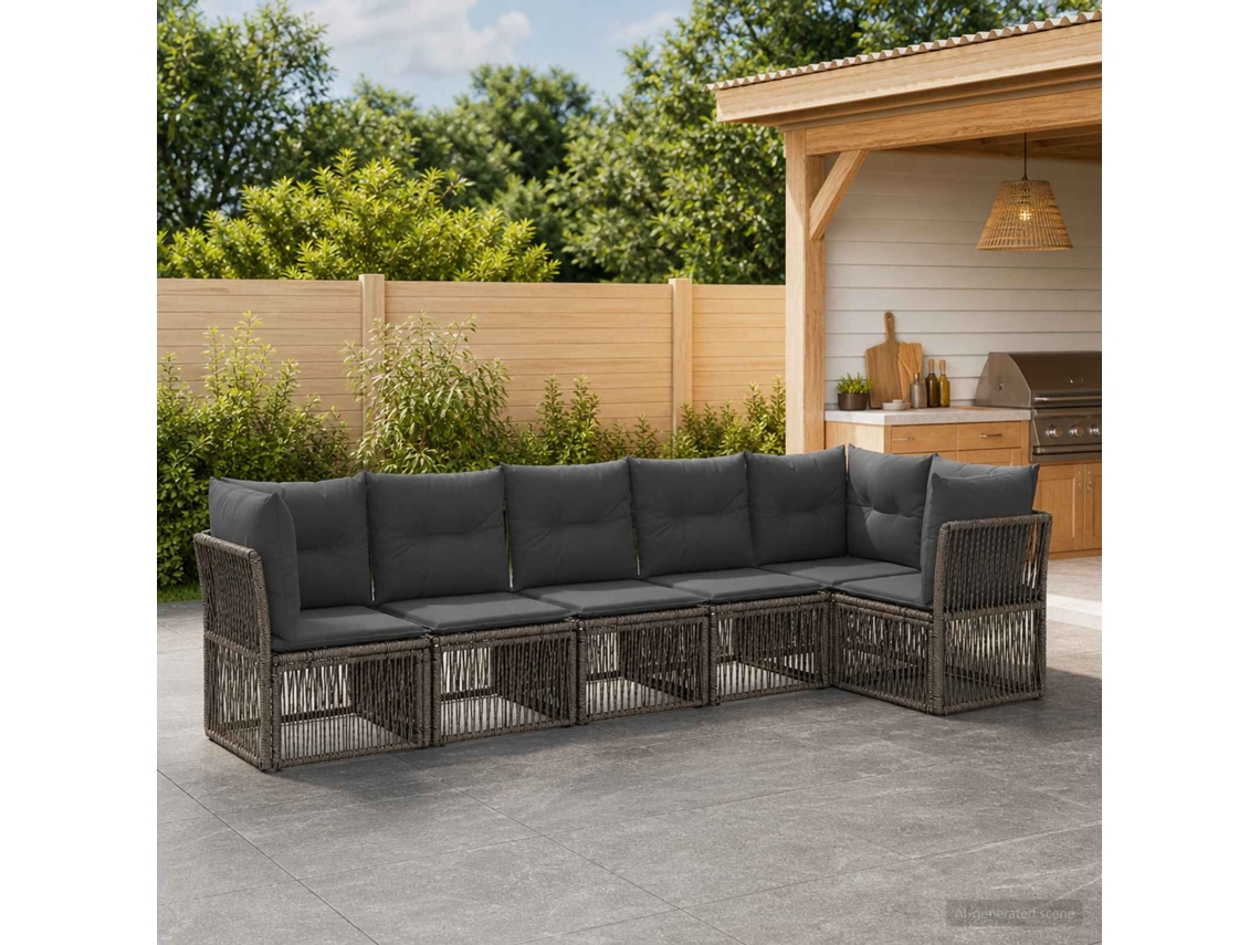 Vidaxl Conjunto De Sofá De Jardim 6 Pcs Cinzento Vime Pe