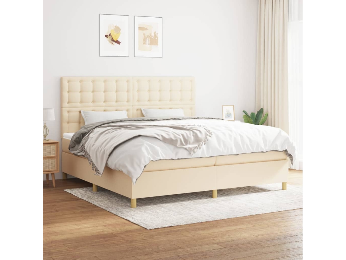Vidaxl Cama Com Molas/colchão 200x200 Cm Tecido Cor Creme