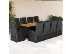 Vidaxl 11 Pcs Conjunto de Jantar P/ Jardim C/ Almofadões Vime Pe Preto